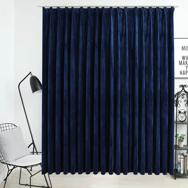 Blackout Curtain with Hooks Velvet Dark Blue 290x245 cm