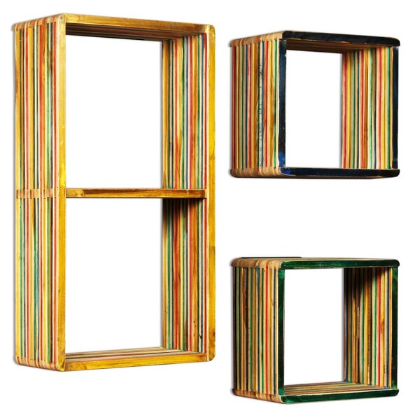 Wall Shelf Set 3 Pieces Solid Reclaimed Teak Multicolour