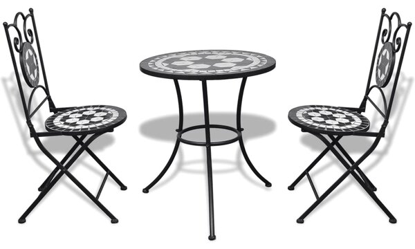 3 Piece Bistro Set Ceramic Tile Black and White