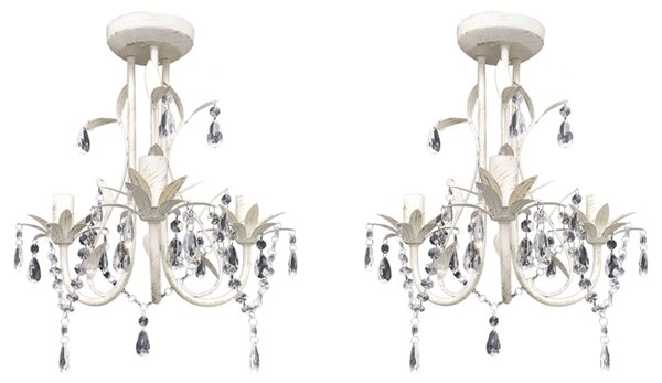 Crystal Pendant Ceiling Lamp Chandeliers 2 pcs Elegant White