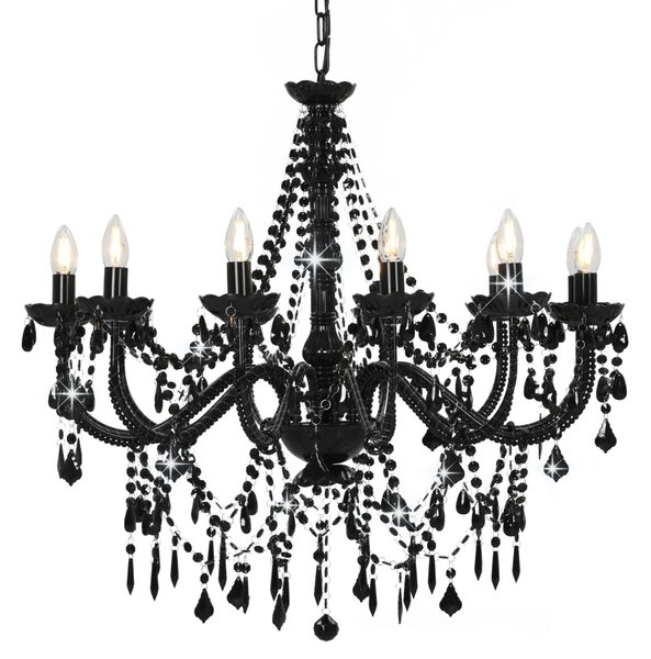 Chandelier with Beads Black 12 x E14 Bulbs