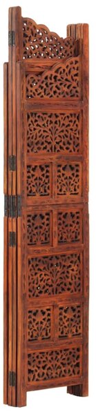 Hand carved 4-Panel Room Divider Brown 160x165 cm Solid Mango Wood