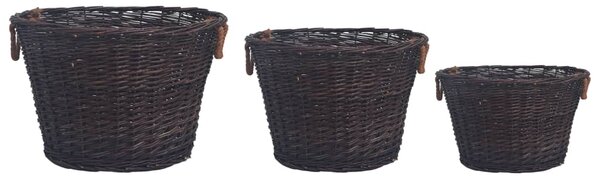 3 Piece Stackable Firewood Basket Set Dark Brown Willow