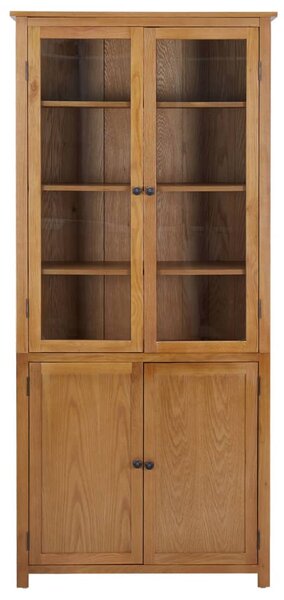 Bookcase with 4 Doors 90x35x200 cm Solid Oak Wood and Glass