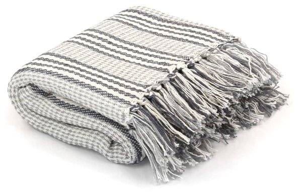 Throw Cotton Stripes 220x250 cm Grey and White