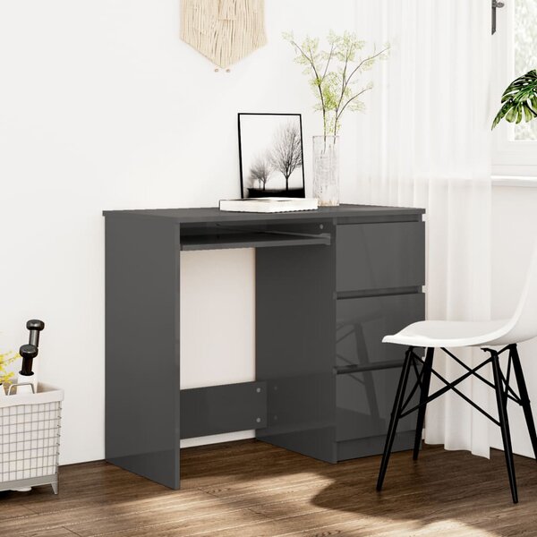 Desk High Gloss Grey 90x45x76 cm Engineered Wood