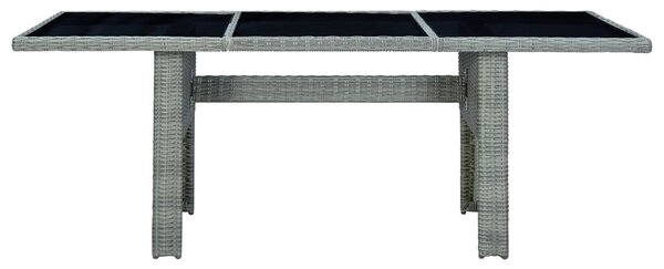 Garden Table Light Grey Poly Rattan and Tempered Glass