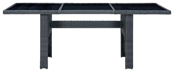 Garden Table Dark Grey Poly Rattan and Tempered Glass