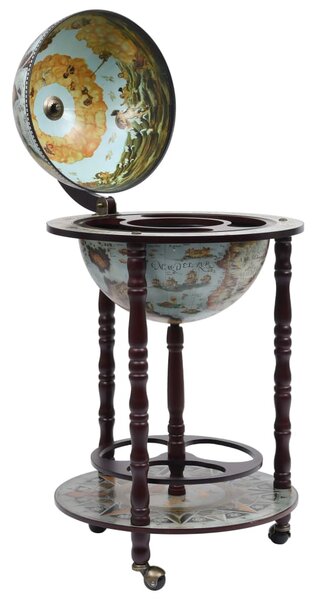 Globe Bar Wine Stand Eucalyptus Wood Blue