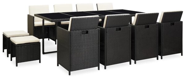 13 Piece Outdoor Dining Set with Cushions Poly Rattan Black