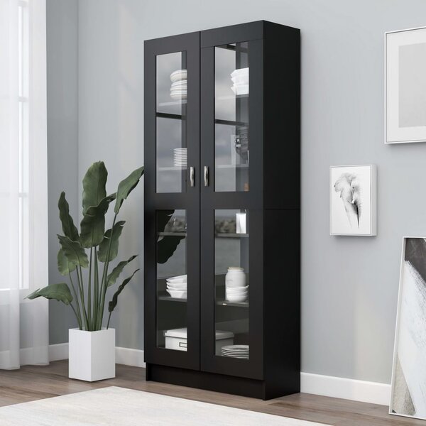 Vitrine Cabinet Black 82.5x30.5x185.5 cm Engineered Wood