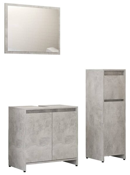 3 Piece Bathroom Furniture Set Concrete Grey Engineered Wood