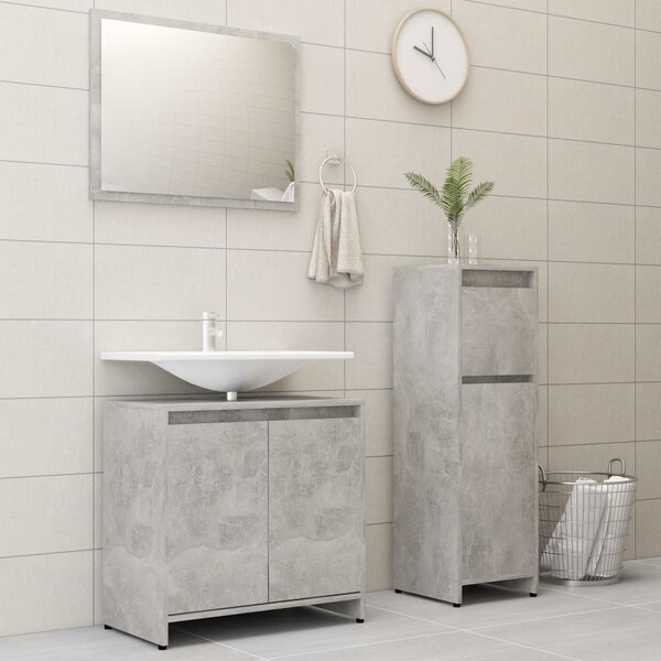 3 Piece Bathroom Furniture Set Concrete Grey Engineered Wood