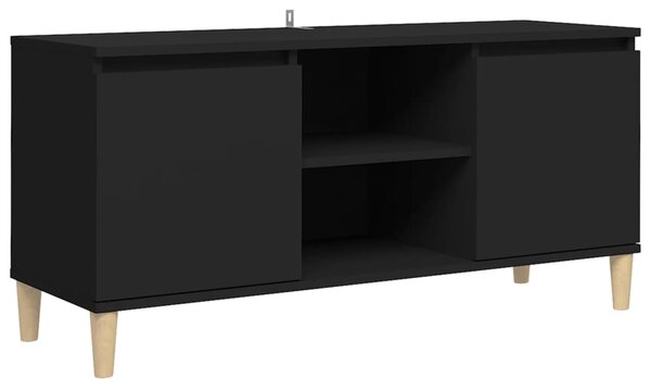 TV Cabinet with Solid Wood Legs Black 103.5x35x50 cm