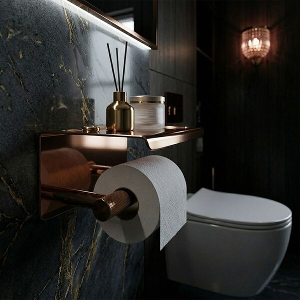 Toilet paper holder with shelf 6613 Modern Copper
