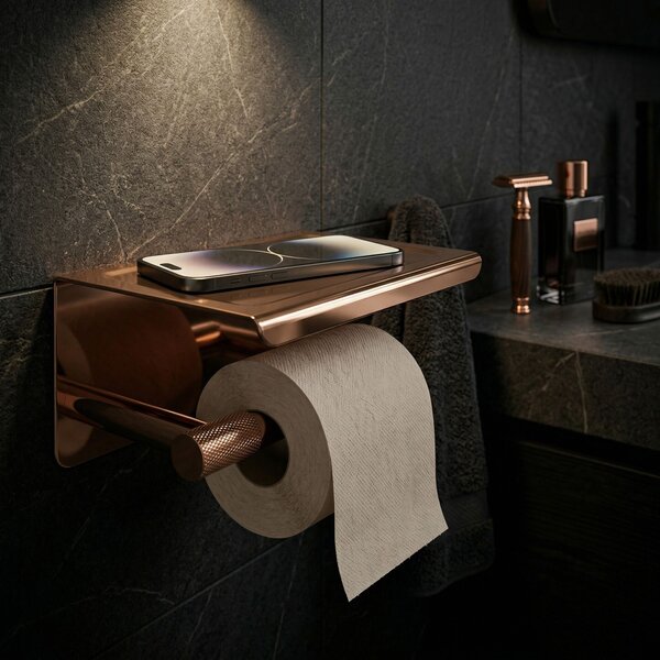 Toilet paper holder with shelf 6613 Modern Copper