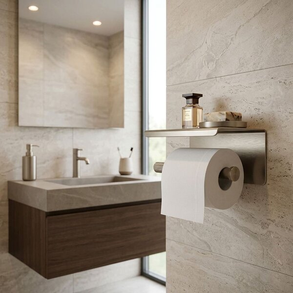 Toilet paper holder with shelf 6613 Modern Nickel Brush