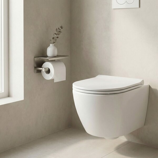 Toilet paper holder with shelf 6613 Modern Nickel Brush