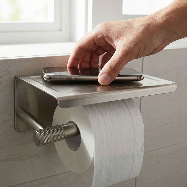 Toilet paper holder with shelf 6613 Modern Nickel Brush