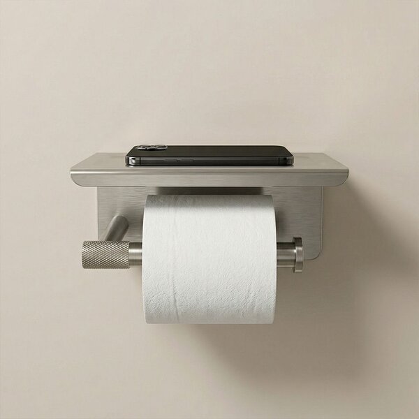 Toilet paper holder with shelf 6613 Modern Nickel Brush