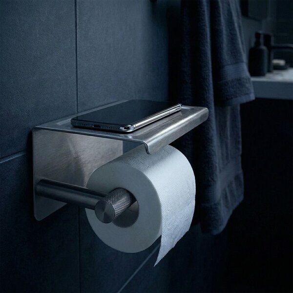 Toilet paper holder with shelf 6613 Modern Nickel Brush