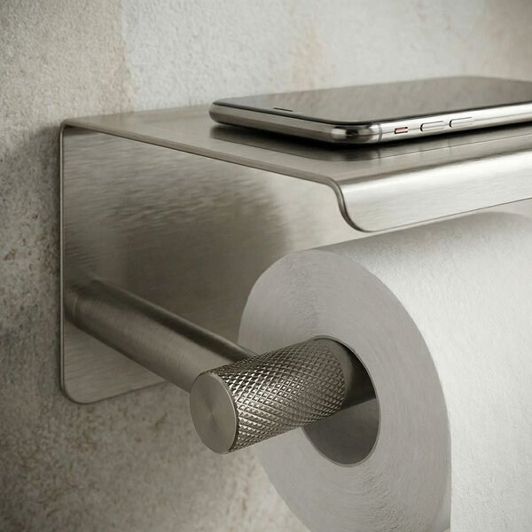Toilet paper holder with shelf 6613 Modern Nickel Brush