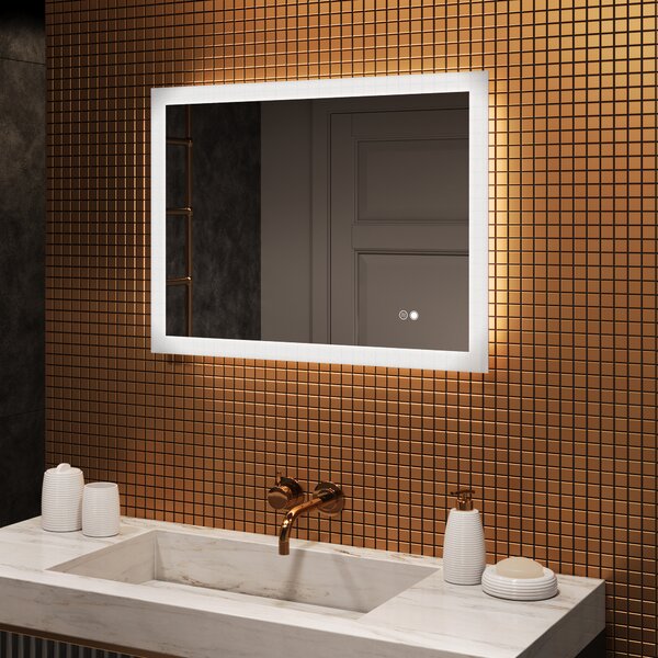 Rectangle bathroom mirror with LED lights 80x60\100x70\120x70\60x80\70x100\70x120 cm with Dual color, Touch Switch, Demister