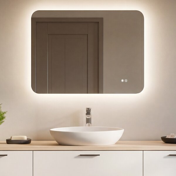 Rounded bathroom mirror with LED lighting 80x60@x70Px700x808x1008x120 cm, dual color, touch switch, heating mat
