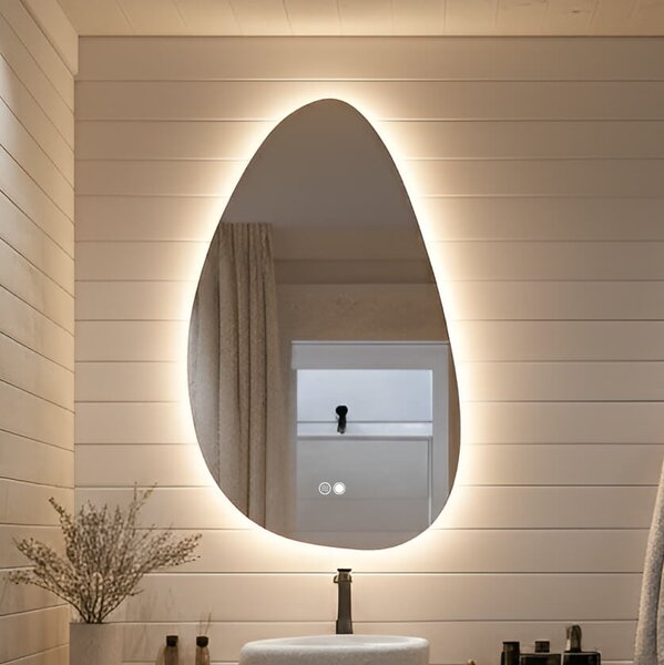 Irregular-shaped mirror with lighting, 64×104 cm, dual color, touch switch, heating mat