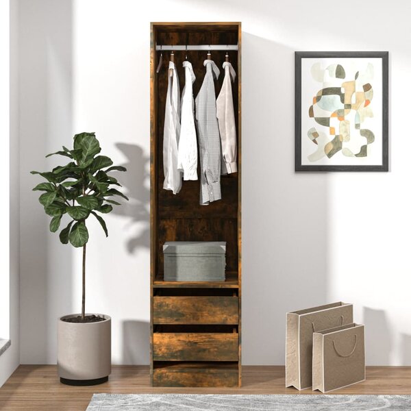 Wardrobe with Drawers Smoked Oak 50x50x200 cm Engineered Wood
