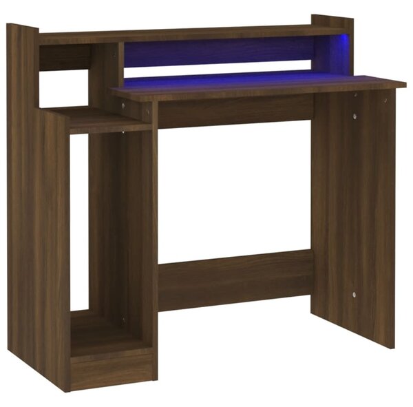 Desk with LED Lights Brown Oak 97x45x90 cm Engineered Wood