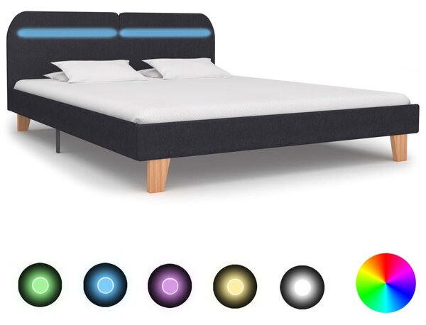 Bed Frame with LED Dark Grey Fabric 150x200 cm King Size