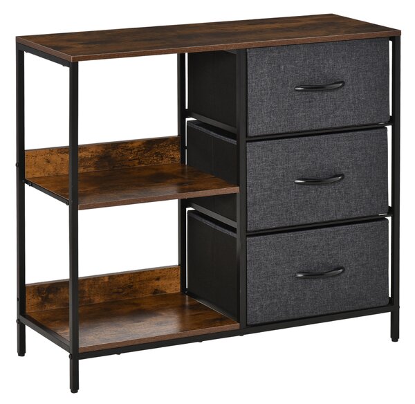 HOMCOM Storage Dresser: 3 Fabric Drawers & 2 Display Shelves in Black for Living Room & Bedroom Aosom UK