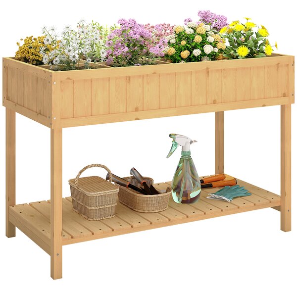 Outsunny Garden Wooden Planters, Flower Box Raised, Rectangular 8 Compartment Plant Stand, Oak Tone Aosom UK