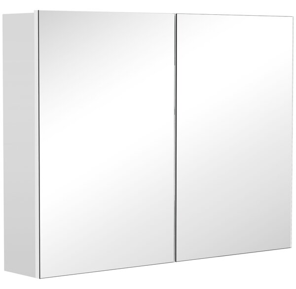 HOMCOM Bathroom Mirror with Storage, 2 Adjustable Shelves, Cushioned Door, Noiseless, for Bedroom & Vanity, White Aosom UK