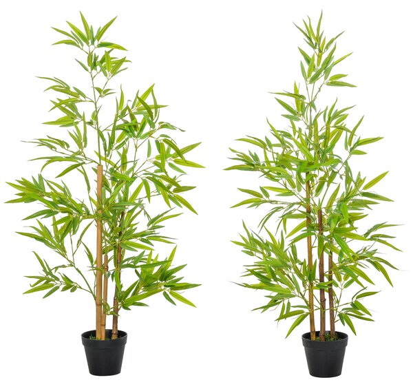 Outsunny Artificial Bamboo Trees, Set of 2, Decorative Plant with Nursery Pot, for Indoor Outdoor Use, 120cm Aosom UK