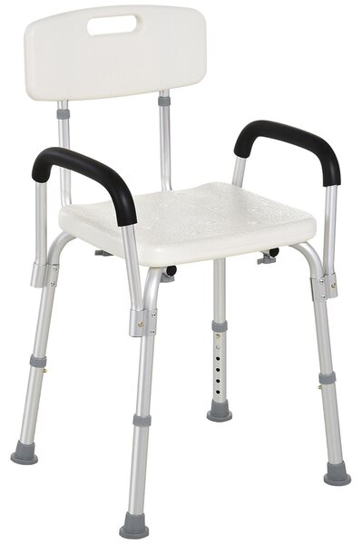 HOMCOM Portable Shower Chair, Adjustable Medical Stool, with Back and Armrest for Enhanced Mobility, White. Aosom UK