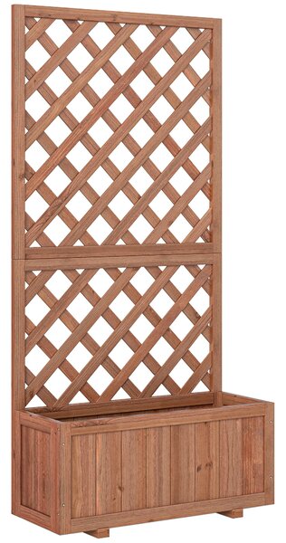 Outsunny Garden Wooden Pine Trough Planter with Topped Trellis Climbing Plants Flower Raised Bed Aosom UK