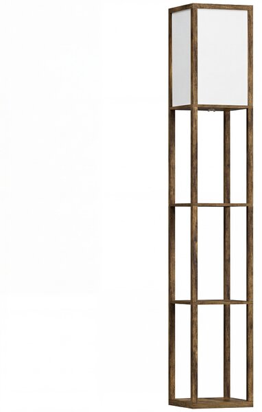 HOMCOM Floor Lamp with Shelves, Floor Light w/ Storage Shelf, Floor Standing Lamp for Living Room, Bedroom, Office, Dorm, Brown Aosom UK