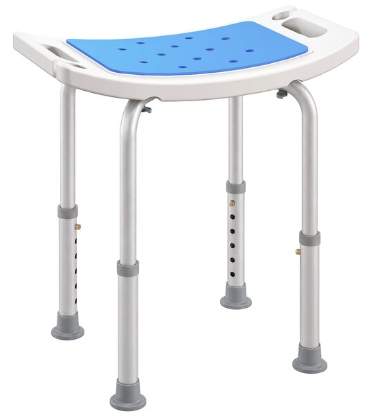 HOMCOM 6-Level Height Adjustable Aluminium Bath Room Stool Chair Shower Non-Slip Design w/ Padded Seat Drainiage Holes Foot Pad - Blue Aosom UK
