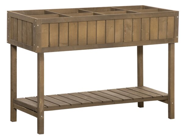 Outsunny Raised Flower Beds Garden Wooden Beds, with 8 Inner Cubes, Bottom Shelf & Drainage Holes, 110x46x76cm, Brown Aosom UK