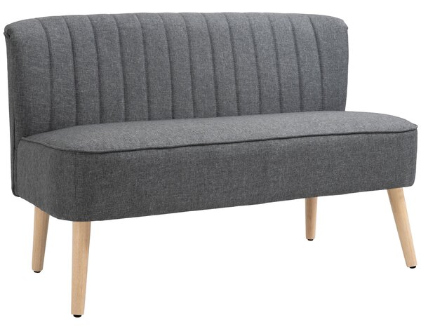 HOMCOM 46" Loveseat Sofa Upholstered Small 2 Seater Sofa with Thick Padded Seat and Rubber Wood Legs, Grey