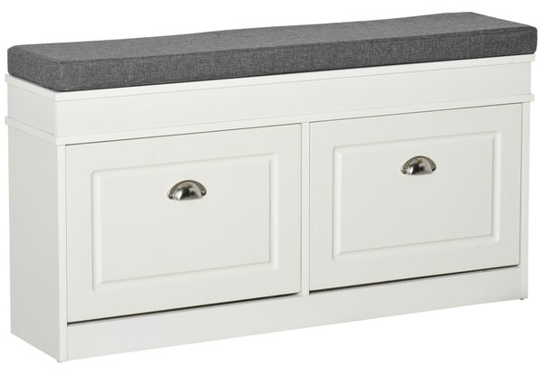HOMCOM Shoe Storage Bench, Shoe Cabinet with Seat Cushion and Adjustable Shelf for Hallway, Living Room, Bedroom, White Aosom UK