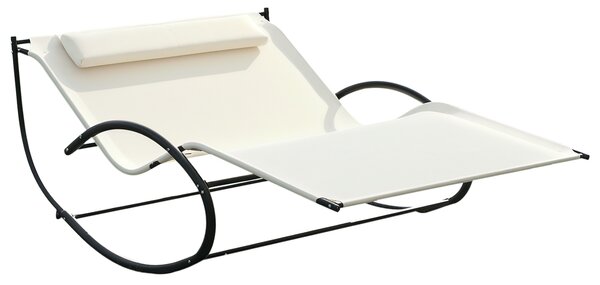 Outsunny Texteline Double Lounger W/Pillow-Beige