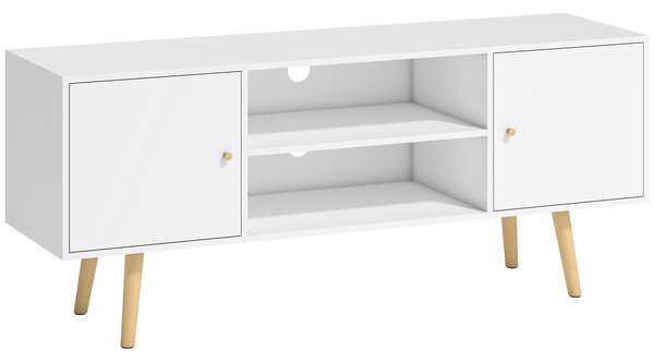HOMCOM TV Unit Cabinet for TVs up to 55 Inches, TV Stand with Storage Shelves and Wood Legs for Living Room, White Aosom UK