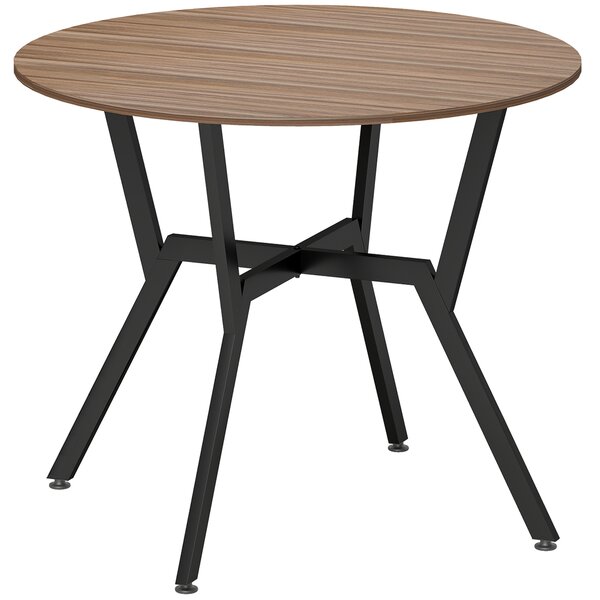 HOMCOM Dining Table, Round Kitchen Table with Black Legs, Anti-slip Foot Pads for Living Room, Dining Room 90 x 76 cm, Brown Aosom UK