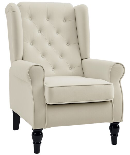 HOMCOM Retro Arm Chair with 160kg Capacity Wingback Upholstered Button Tufted Chair for Living Room Bedroom, Cream White Aosom UK