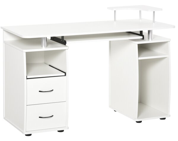 HOMCOM Office PC Desk, Computer Table Workstation with Keyboard Tray, CPU Shelf, Drawers, Sliding Scanner Shelf, White Aosom UK