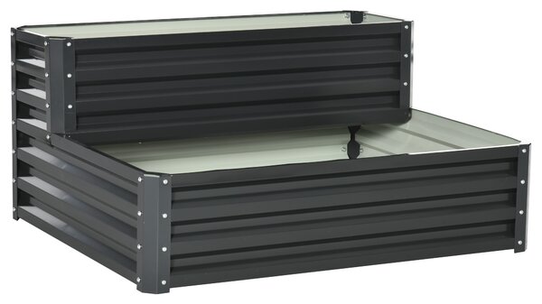 Outsunny 2 Tier Raised Garden Bed, Galvanised Planter Box with Open Bottom for Vegetables Flowers Herbs, 120x101x58cm, Dark Grey