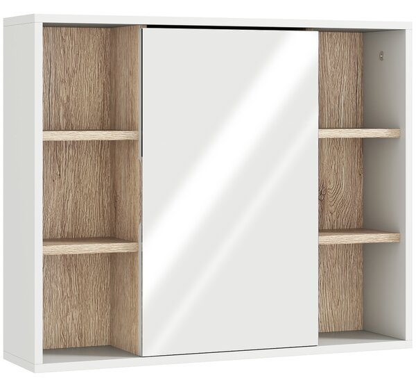 HOMCOM Bathroom Wall Cabinet with Mirror & Adjustable Side Shelves, Space-Saving Design, 1 Inner Shelf, White, 60 x 14.5 x 49.4cm Aosom UK